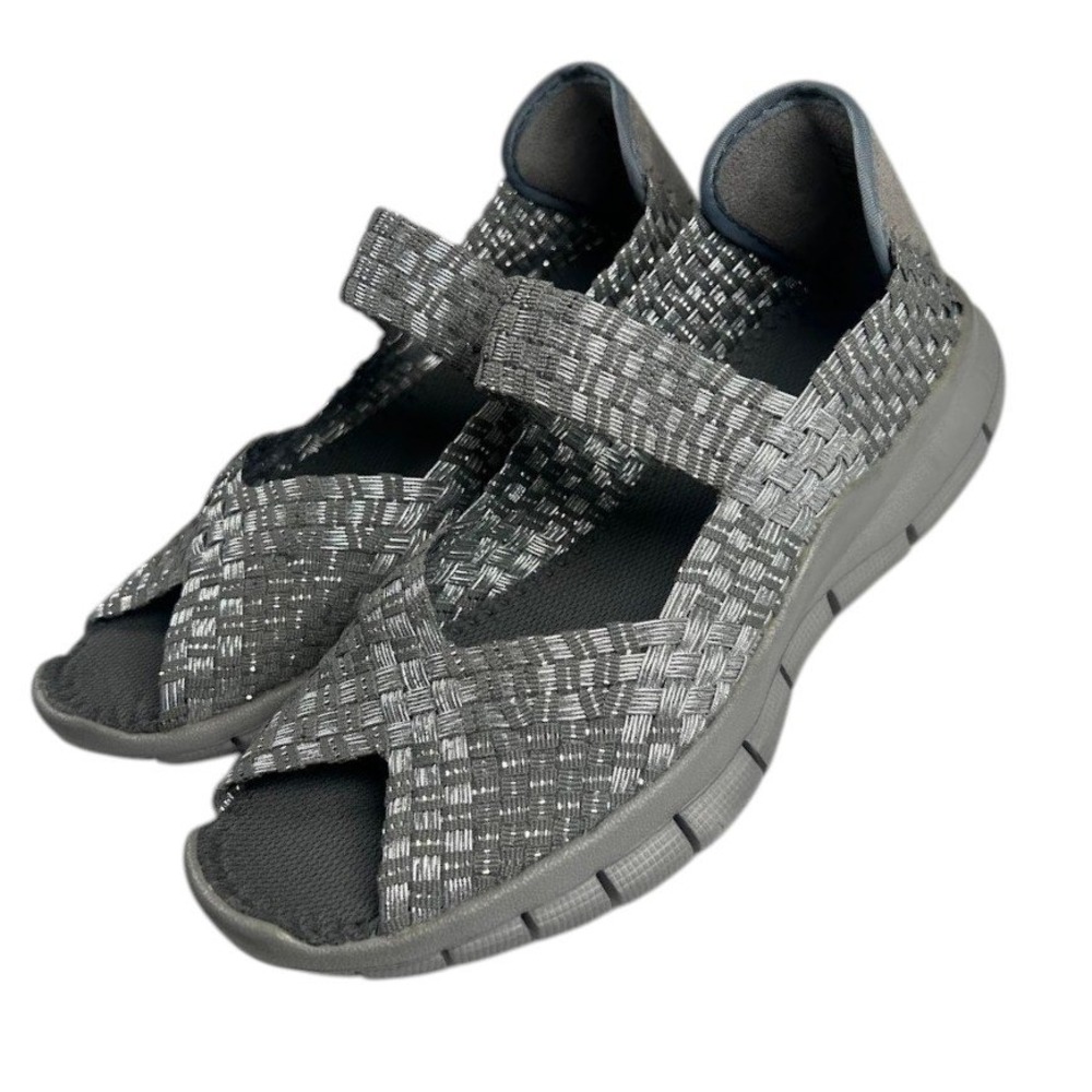 Bernie Mev Pewter Metallic Woven Mary Jane Sandals Comfort Stretch 36